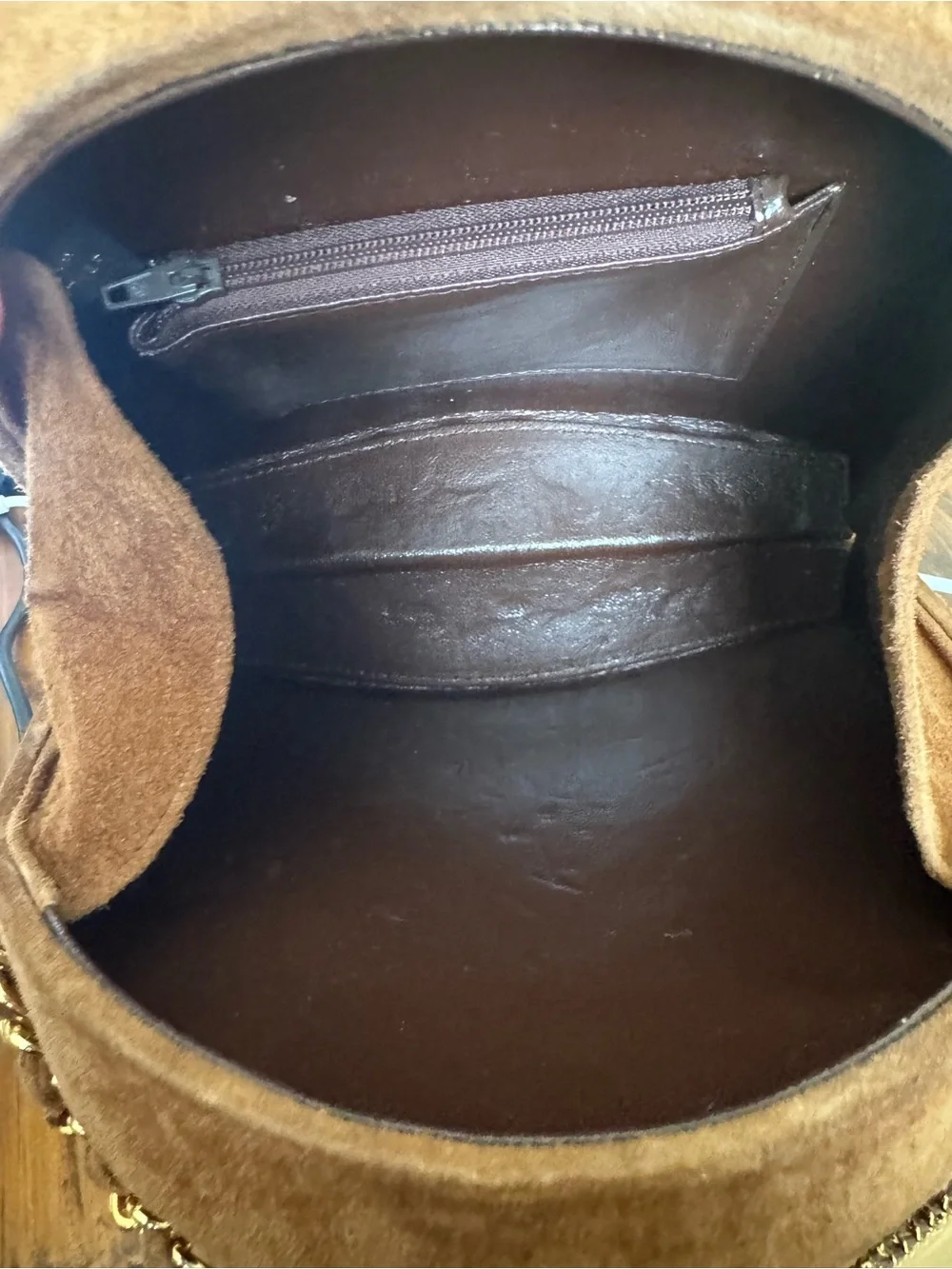 Brown Suede Quilted Crossbody Bag with Gold Chain